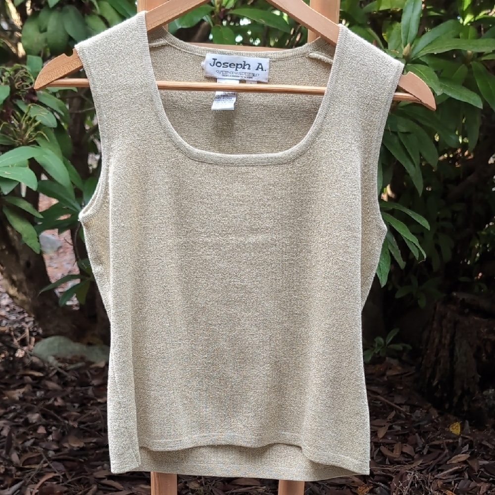 Vintage Silk Golden Metallic Joseph A Cream Sleeveless Tank Top